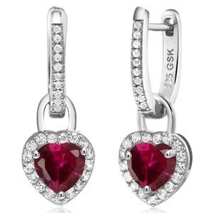 925 Sterling Silver 2.42 Cttw Ruby and White Sapphire Heart French Lock Earrings